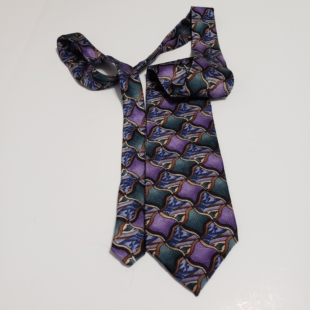 J. GARCIA Purple & Green Abstract Printed Tie